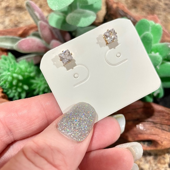 Gold Plated Sterling Silver Cubic Zirconia Stud Earrings - Picture 7 of 7